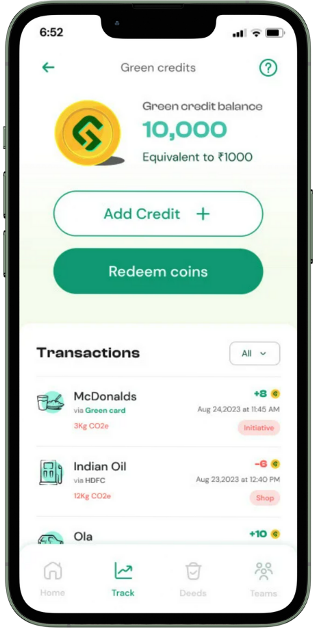 Green Credits wallet view